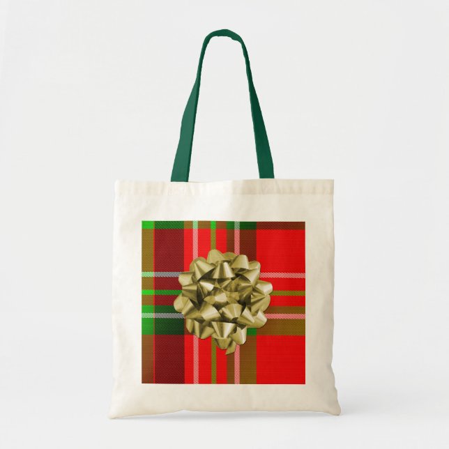 Bolso del tartán del navidad con el arco (Frente)