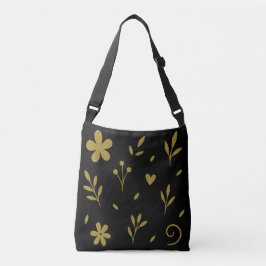 Bolso Elegante Floral Negro y Dorado de Cruzado