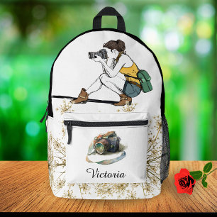 Bolso Escolar Floral de Niña con Cámara Vintage No