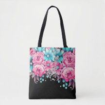 Bolso floral elegante moderno rosa y azul turquesa