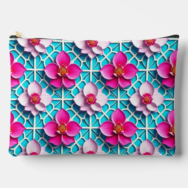 🌸 Bolso geométrico azul con flores rosas Bolsa de (Anverso)
