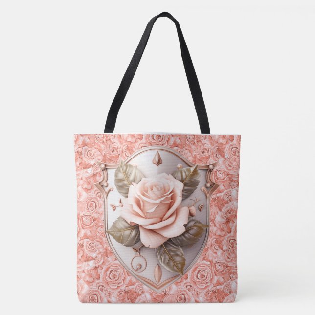 Bolso Grande Tote Escudo de Fe sobre Rosas Rosadas (Anverso)