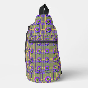 Bolso riñonera verde musgo con flores púrpura