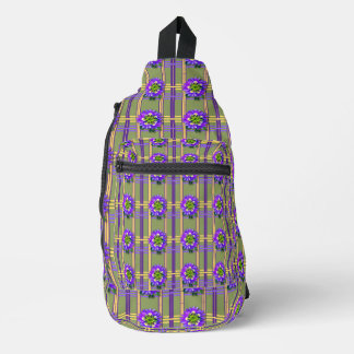 Bolso riñonera verde musgo con flores púrpura