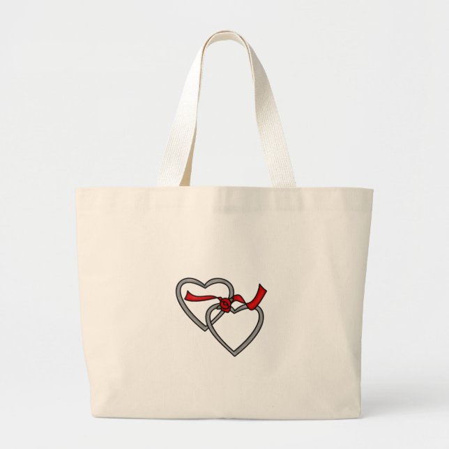 Bolso rojo de la cinta de los corazones de plata (Frente)