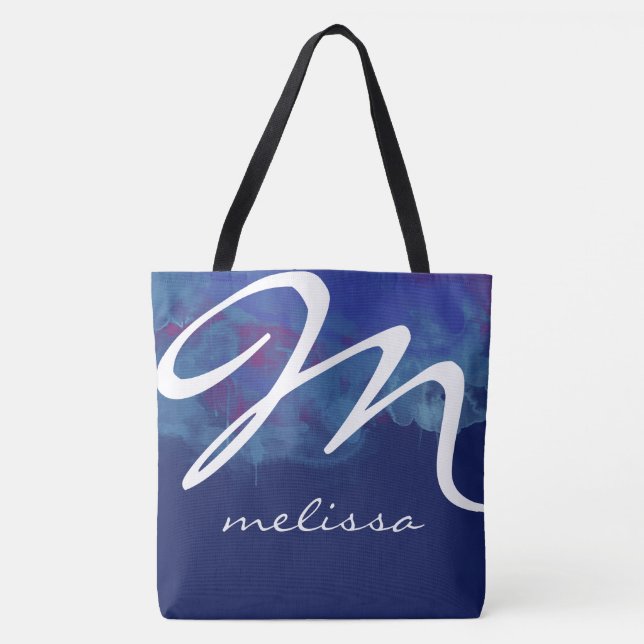 bolso tote azul todo sobre-imprimir con nombre (Anverso)