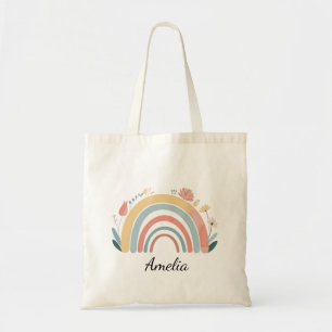 Bolso tote boho floral chic arcoíris minimalista