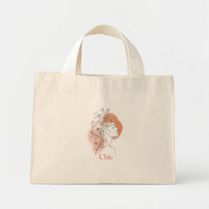 Bolso Tote Cara de Mujer Floral Arte de Línea con