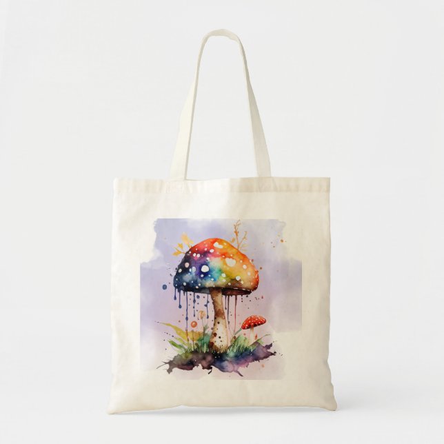 Bolso Tote Champiñón Arcoíris – Acuarela Caprichos (Frente)