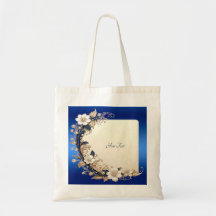 Bolso tote con adorno floral blanco azul
