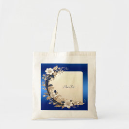 Bolso tote con adorno floral blanco azul