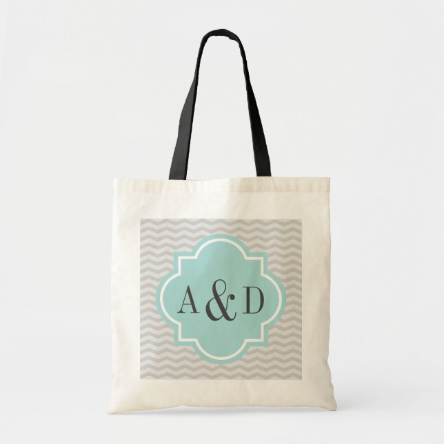 Bolso tote con franja de chevron gris con monogram (Frente)
