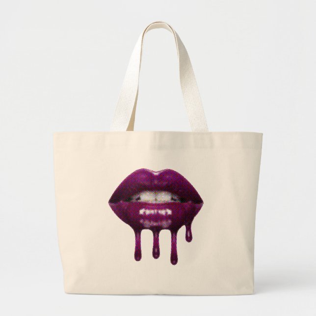 Bolso Tote con labios pixelados que gotean (Frente)