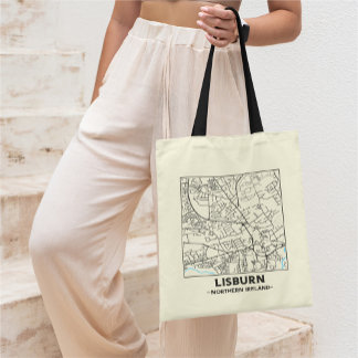Bolso tote con mapa de la ciudad de Lisburn, Irlan
