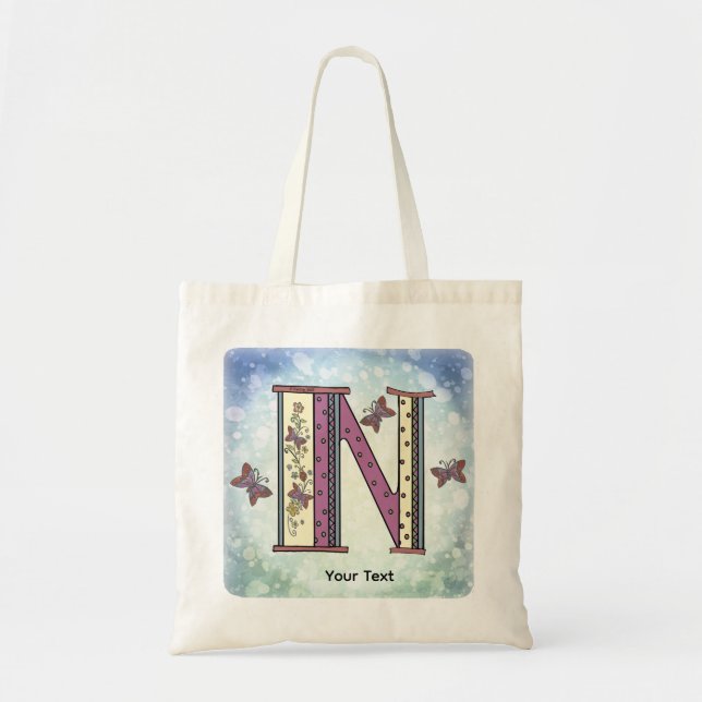 Bolso tote con monograma floral N (Frente)