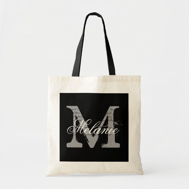 Bolso tote con monograma personalizado | negro y b (Frente)