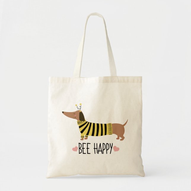 Bolso tote de abejorro de Dachshund feliz (Frente)