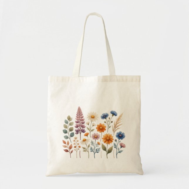 Bolso tote de acuarela de flores silvestres boho (Frente)