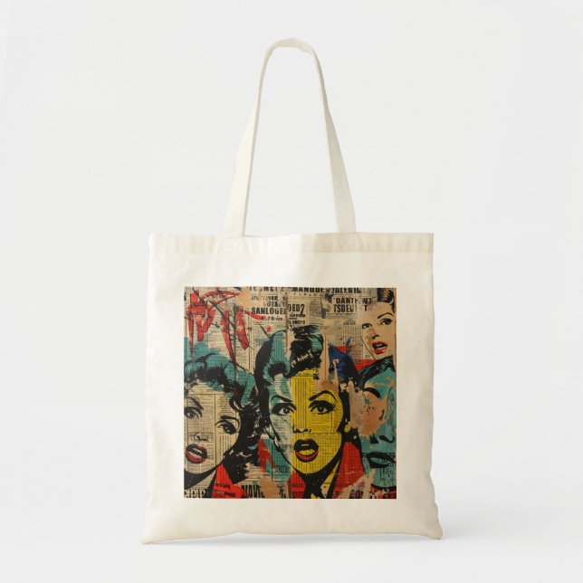 Bolso Tote de Collage de Arte Pop Retro (Frente)