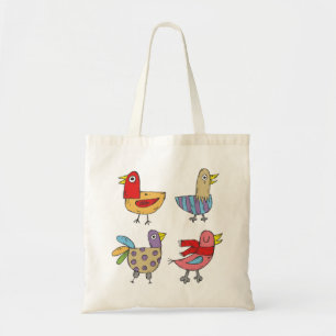 Bolso tote de cuatro pájaros coloridos