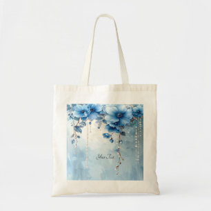 Bolso tote de flores azules y perlas
