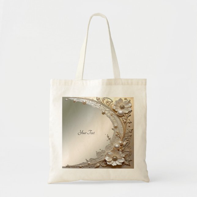 Bolso tote de flores blancas modernas y perlas (Frente)