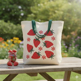 Bolso tote de fresas simples rojo verde rosa
