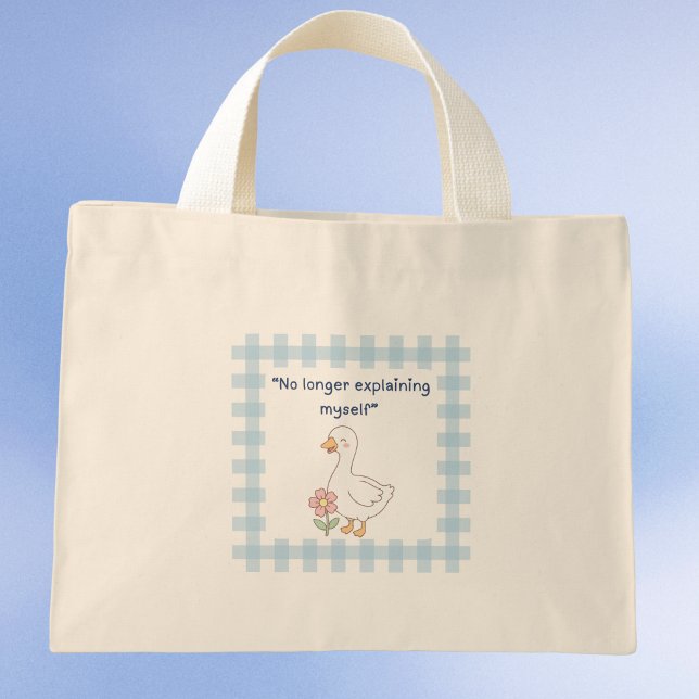 Bolso Tote de Gingham de Ganso de Salud Mental ("No longer explaining myself" Mini tote bag)