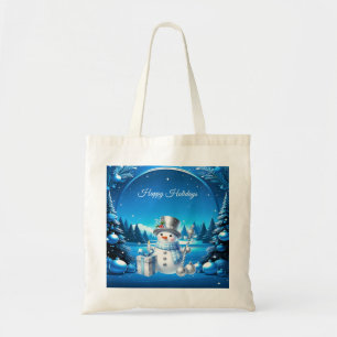 Bolso tote de hombre de nieve alegre en un bosque