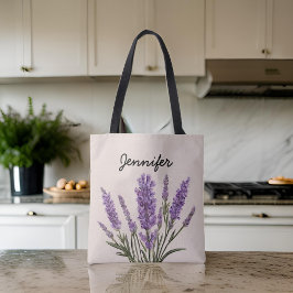 Bolso tote de lavanda, regalo floral personalizado