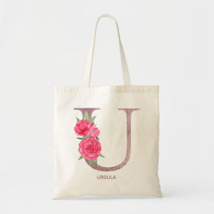 Bolso tote de monograma de rosa personalizado letr