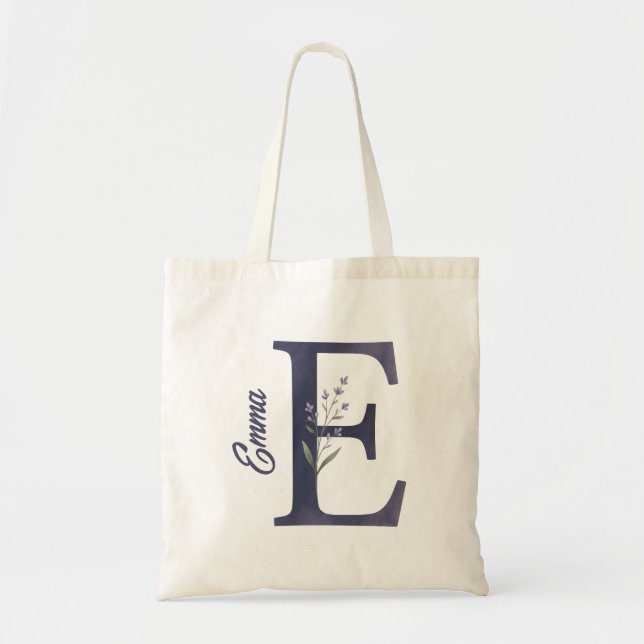 Bolso Tote de Monograma Floral de Lavanda Personal (Frente)