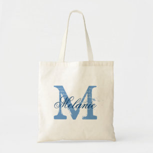 Bolso tote de monograma personalizado   azul y bla