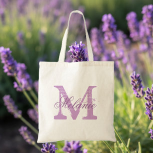 Bolso tote de monograma personalizado lavanda pú