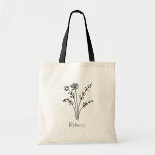 Bolso tote de nombre de dama de honor de flor silv