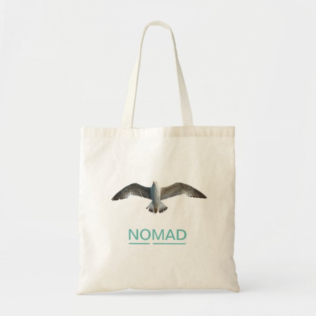 Bolso tote de pájaro volando y caligrafía (Frente)
