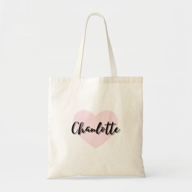 Bolso tote de patrón de corazón rosa "Chanlotte" (Frente)