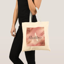 Bolso Tote de Purpurina Rosa Oro con Monograma – P