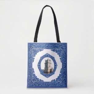 Bolso Tote de Tela con Motivo Azulejo e Inicial