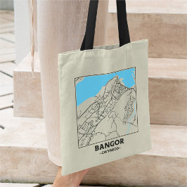 Bolso tote del mapa de la ciudad de Bangor, Gwyned