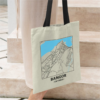 Bolso tote del mapa de la ciudad de Bangor, Gwyned