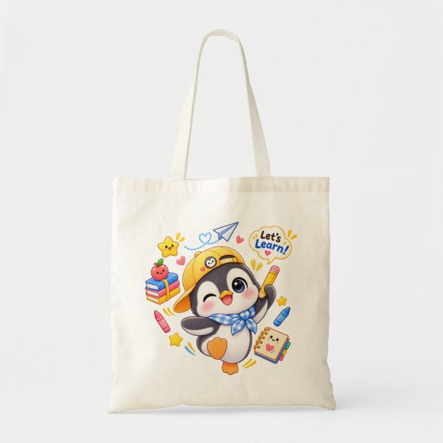 Bolso Tote Escolar Kawaii Penguin Let's Learn (Frente)