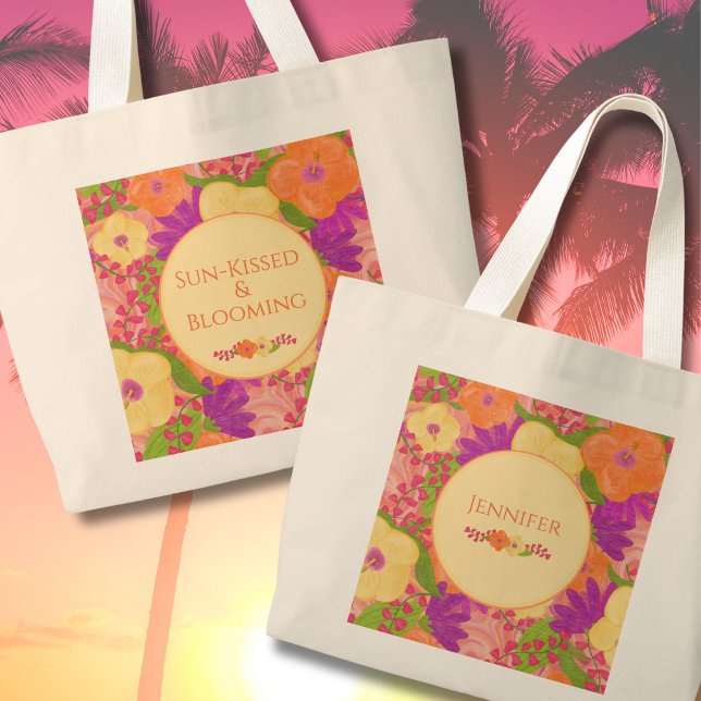 Bolso Tote Flor Tropical Personalizado – Asoleado  ( Sun‑Kissed & Blooming Personalized Floral Tote Bag )