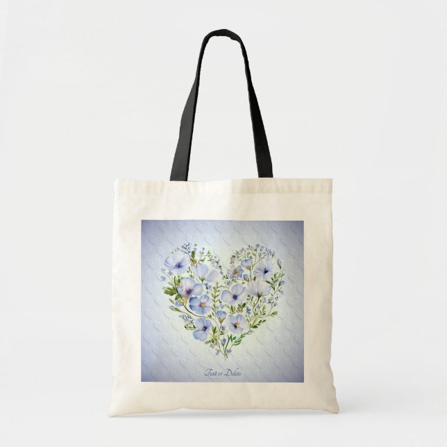 Bolso tote floral de corazón azul (Frente)