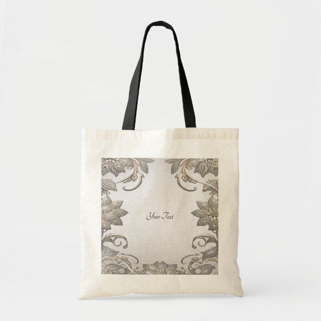 Bolso tote floral de plata y oro (Frente)