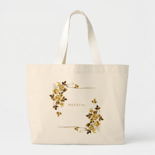Bolso tote floral geométrico elegante de oro