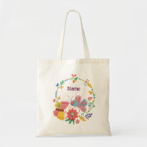 Bolso Tote Floral Mariposa con Nombre Personalizad