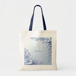 Bolso Tote Flores Ornamentadas Azules con Perlas
