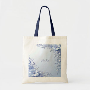 Bolso Tote Flores Ornamentadas Azules con Perlas