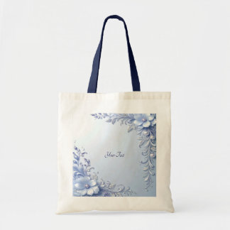 Bolso Tote Flores Ornamentadas Azules con Perlas